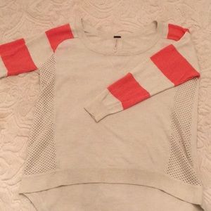Cute cream sweater with peach striped sleeves